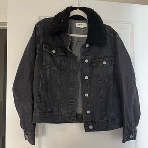 Pacsun Black Denim Jacket with Sherpa Collar